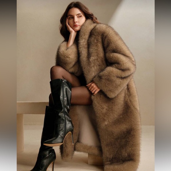 3 LEFT 🔥 Luxury Long Faux Fur Coat Winter Jacket Vintage Old Money Style cream - Picture 13 of 17